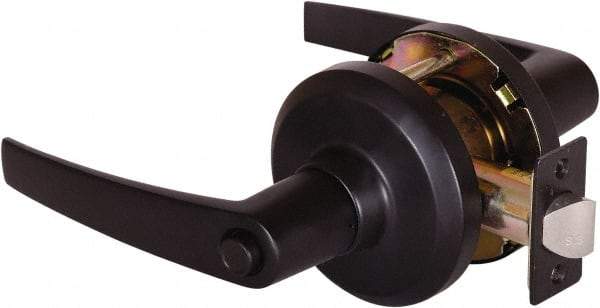 Stanley - Grade 1 Privacy Lever Lockset - 2-3/4" Back Set, Keyless Cylinder, Brass Alloy, Oil Rubbed Bronze Finish - Exact Industrial Supply
