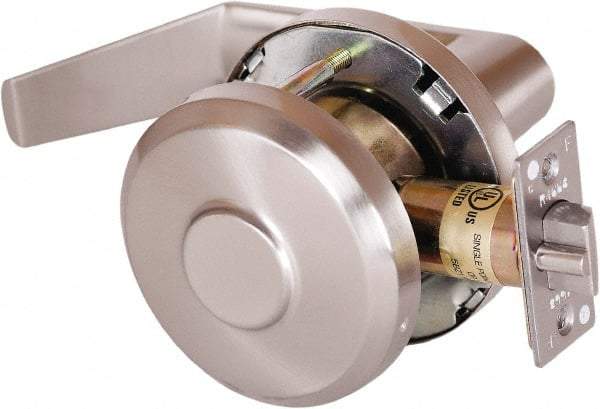 Stanley - Grade 1 Communicating Lever Lockset - 2-3/4" Back Set, Key In Lever Cylinder, Brass Alloy, Satin Nickel Finish - Exact Industrial Supply