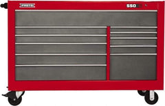 Proto - 35,917 Lb Capacity, 11 Drawer Mobile Workstation - 66" Wide x 27" Deep x 46" High, Steel, Safety Red & Gray - Exact Industrial Supply