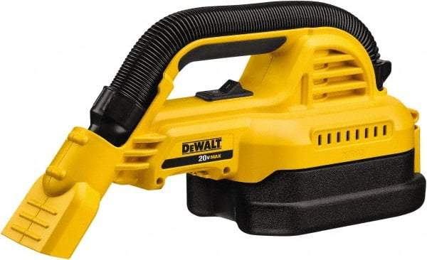 DeWALT - 0.5 Gal Plastic Tank, Battery Powered Wet/Dry Vacuum - 0.33 Peak hp, 20 Volt, 1-1/4" Hose Fitting, Cordless, HEPA Filter - Exact Industrial Supply