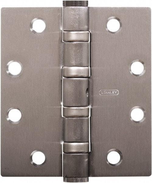 Stanley - 4-1/2" Long x 4" Wide 304 Stainless Steel Full Mortise Hinge - Satin Stainless Steel Finish, 5 Knuckles, 8 Holes - Exact Industrial Supply