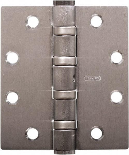 Stanley - 5" Long x 5" Wide Carbon Alloy Steel Full Mortise Hinge - Satin Chrome Plated Finish, 5 Knuckles, 8 Holes - Exact Industrial Supply