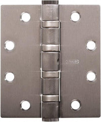 Stanley - 5" Long x 4-1/2" Wide Carbon Alloy Steel Full Mortise Hinge - Satin Chrome Plated Finish, 5 Knuckles, 8 Holes - Exact Industrial Supply