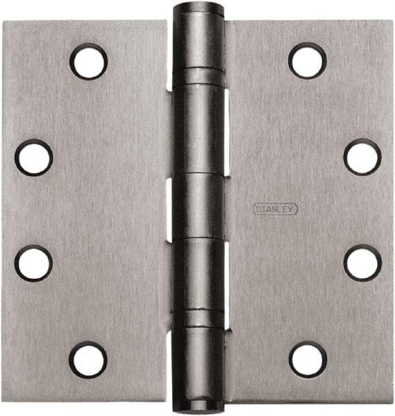 Stanley - 5" Long x 5" Wide Carbon Alloy Steel Full Mortise Hinge - Satin Chrome Plated Finish, 5 Knuckles, 8 Holes - Exact Industrial Supply