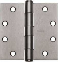 Stanley - 4-1/2" Long x 4" Wide 304 Stainless Steel Full Mortise Hinge - Satin Stainless Steel Finish, 5 Knuckles, 8 Holes - Exact Industrial Supply