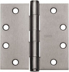 Stanley - 5" Long x 4-1/2" Wide 304 Stainless Steel Full Mortise Hinge - Satin Stainless Steel Finish, 5 Knuckles, 8 Holes - Exact Industrial Supply