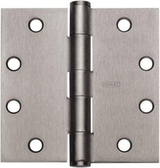 Stanley - 4-1/2" Long x 4-1/2" Wide 304 Stainless Steel Full Mortise Hinge - Satin Stainless Steel Finish, 5 Knuckles, 8 Holes - Exact Industrial Supply