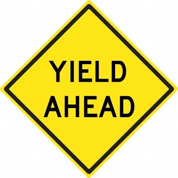 NMC - "Yield Ahead", 24" Wide x 24" High, Aluminum Stop & Yield Signs - 0.08" Thick, Black on Yellow, High Intensity Reflectivity, Diamond, Post Mount - Exact Industrial Supply