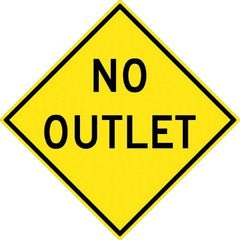 NMC - "No Outlet", 30" Wide x 30" High, Aluminum Traffic Control Signs - 0.08" Thick, Black on Yellow, High Intensity Reflectivity, Diamond, Post Mount - Exact Industrial Supply