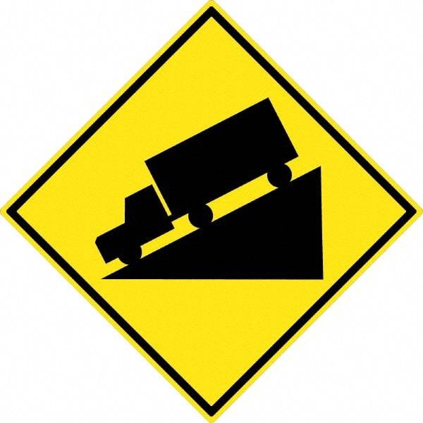 NMC - "Truck", 30" Wide x 30" High, Aluminum Traffic Control Signs - 0.08" Thick, Black on Yellow, High Intensity Reflectivity, Diamond, Post Mount - Exact Industrial Supply