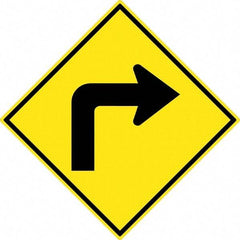 NMC - "Right Turn Arrow", 30" Wide x 30" High, Aluminum Traffic Control Signs - 0.08" Thick, Black on Yellow, High Intensity Reflectivity, Diamond, Post Mount - Exact Industrial Supply