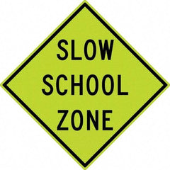 NMC - "Slow School Zone", 30" Wide x 30" High, Aluminum Traffic Control Signs - 0.08" Thick, Black on Yellow, Diamond Grade Reflectivity, Diamond, Post Mount - Exact Industrial Supply