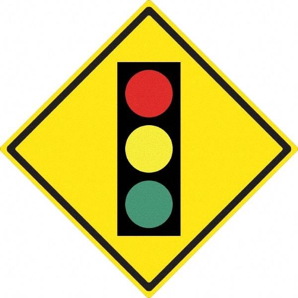 NMC - "Stop Light", 24" Wide x 24" High, Aluminum Traffic Control Signs - 0.08" Thick, Black, Red, Yellow, Green, High Intensity Reflectivity, Diamond, Post Mount - Exact Industrial Supply