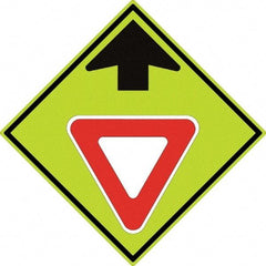 NMC - "Up Arrow, Yield Symbol", 30" Wide x 30" High, Aluminum Stop & Yield Signs - 0.08" Thick, Red & Black on Yellow, Diamond Grade Reflectivity, Diamond, Post Mount - Exact Industrial Supply