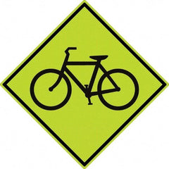 NMC - "Bike", 30" Wide x 30" High, Aluminum Warning & Safety Reminder Signs - 0.08" Thick, Black on Yellow, Diamond Grade Reflectivity, Diamond, Post Mount - Exact Industrial Supply