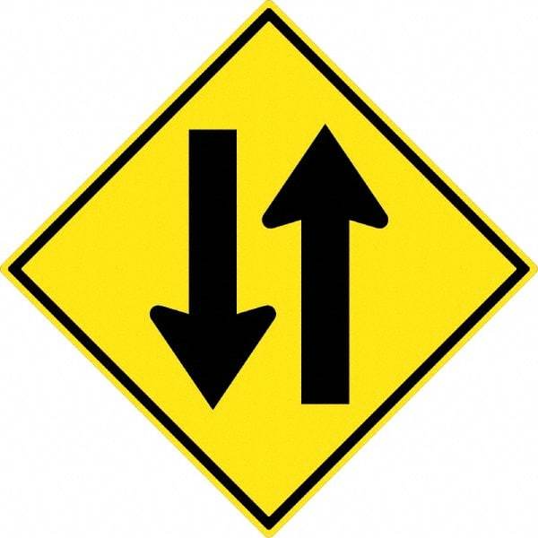 NMC - "Up and Down Arrow", 30" Wide x 30" High, Aluminum Traffic Control Signs - 0.08" Thick, Black on Yellow, High Intensity Reflectivity, Diamond, Post Mount - Exact Industrial Supply