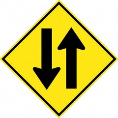 NMC - "Up and Down Arrow", 30" Wide x 30" High, Aluminum Traffic Control Signs - 0.08" Thick, Black on Yellow, High Intensity Reflectivity, Diamond, Post Mount - Exact Industrial Supply