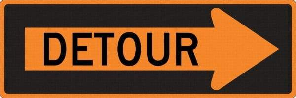 NMC - "Right Detour Inside", 30" Wide x 30" High, Aluminum Traffic Control Signs - 0.08" Thick, Black on Orange, High Intensity Reflectivity, Diamond, Post Mount - Exact Industrial Supply