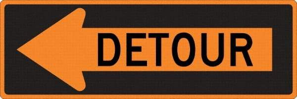 NMC - "Left Detour Inside", 30" Wide x 30" High, Aluminum Traffic Control Signs - 0.08" Thick, Black on Orange, High Intensity Reflectivity, Diamond, Post Mount - Exact Industrial Supply