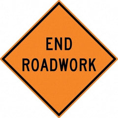 NMC - "End Roadwork", 30" Wide x 30" High, Aluminum Traffic Control Signs - 0.08" Thick, Black on Orange, High Intensity Reflectivity, Diamond, Post Mount - Exact Industrial Supply