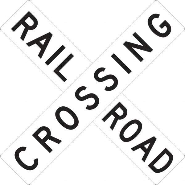 NMC - "Railroad Crossing", 48" Wide x 48" High, Aluminum Traffic Control Signs - 0.08" Thick, Black on White, High Intensity Reflectivity, Square, Post Mount - Exact Industrial Supply