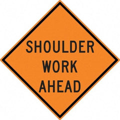 NMC - "Shoulder Work Ahead", 30" Wide x 30" High, Aluminum Construction Roadway Signs - 0.08" Thick, Black on Orange, High Intensity Reflectivity, Diamond, Post Mount - Exact Industrial Supply