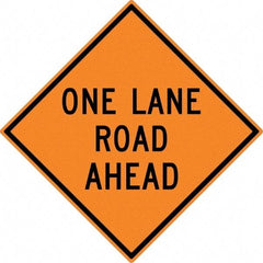 NMC - "One Lane Road Ahead", 30" Wide x 30" High, Aluminum Construction Roadway Signs - 0.08" Thick, Black on Orange, High Intensity Reflectivity, Diamond, Post Mount - Exact Industrial Supply