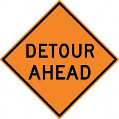 NMC - "Detour Ahead", 30" Wide x 30" High, Aluminum Construction Roadway Signs - 0.08" Thick, Black on Orange, High Intensity Reflectivity, Diamond, Post Mount - Exact Industrial Supply