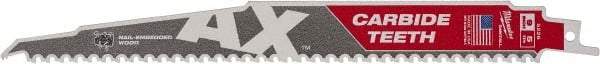 Milwaukee Tool - 9" Long x 1" Thick, Bi-Metal Reciprocating Saw Blade - Tapered Profile, 5 TPI, Toothed Edge, Universal Shank - Exact Industrial Supply