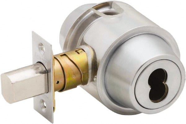 Schlage - 1-3/8 to 2-1/4" Door Thickness, Satin Chrome Finish, Key Operated Deadbolt - Exact Industrial Supply