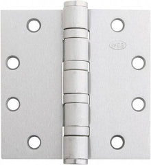 IVES - 4-1/2" Long x 4-1/2" Wide x 1.34" Thick, Stainless Steel Full Mortise Ball Bearing Hinge - Satin Chrome Finish, 5 Knuckles, 8 Holes - Exact Industrial Supply