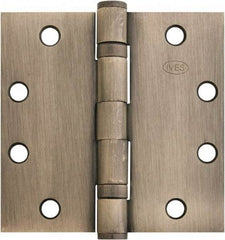 IVES - 4-1/2" Long x 4-1/2" Wide x 1.34" Thick, Stainless Steel Full Mortise Ball Bearing Hinge - Stainless Steel Finish, 5 Knuckles, 8 Holes - Exact Industrial Supply