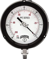 Winters - 4-1/2" Dial, 1/4 Thread, 30-0 Hg VAC Scale Range, Pressure Gauge - Bottom Connection Mount, Accurate to ±0.5% of Scale - Exact Industrial Supply