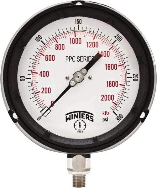 Winters - 4-1/2" Dial, 1/4 Thread, 0-300 Scale Range, Pressure Gauge - Bottom Connection Mount, Accurate to ±0.5% of Scale - Exact Industrial Supply