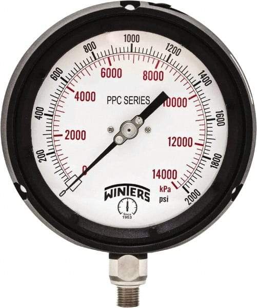 Winters - 4-1/2" Dial, 1/4 Thread, 0-2,000 Scale Range, Pressure Gauge - Bottom Connection Mount, Accurate to ±0.5% of Scale - Exact Industrial Supply