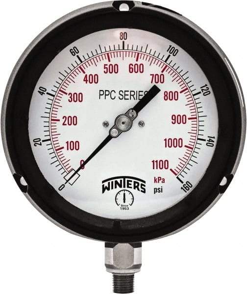 Winters - 4-1/2" Dial, 1/4 Thread, 0-160 Scale Range, Pressure Gauge - Bottom Connection Mount, Accurate to ±0.5% of Scale - Exact Industrial Supply