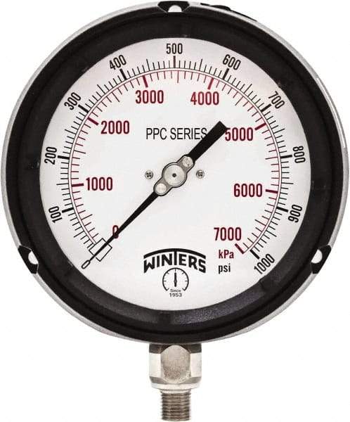 Winters - 4-1/2" Dial, 1/4 Thread, 0-1,000 Scale Range, Pressure Gauge - Bottom Connection Mount, Accurate to ±0.5% of Scale - Exact Industrial Supply