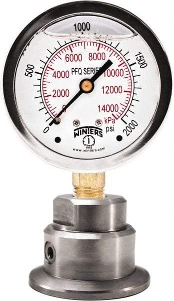 Winters - 2-1/2" Dial, 1/4 Thread, 0-100 Scale Range, Pressure Gauge - Bottom Connection Mount, Accurate to 1.5% of Scale - Exact Industrial Supply