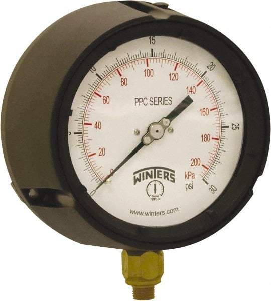 Winters - 4-1/2" Dial, 1/4 Thread, 0-30 Scale Range, Pressure Gauge - Bottom Connection Mount, Accurate to ±0.5% of Scale - Exact Industrial Supply
