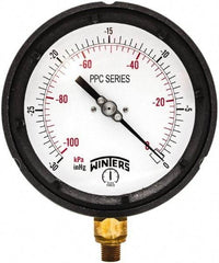 Winters - 4-1/2" Dial, 1/4 Thread, 30" HG Vac Scale Range, Pressure Gauge - Bottom Connection Mount, Accurate to ±0.5% of Scale - Exact Industrial Supply