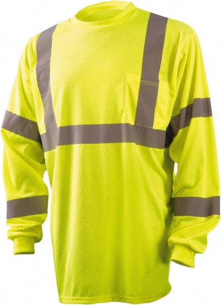 Size 2XL Hi-Viz Yellow High Visibility Long Sleeve T-Shirt 52″ Chest, 1 Pocket, Polyester