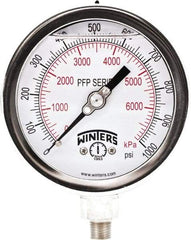 Winters - 4" Dial, 1/4 Thread, 0-1,000 Scale Range, Pressure Gauge - Bottom Connection Mount, Accurate to 1% Full-Scale of Scale - Exact Industrial Supply