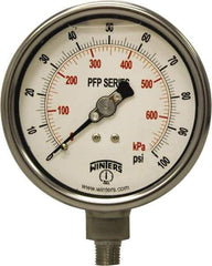 Winters - 4" Dial, 1/4 Thread, 0-100 Scale Range, Pressure Gauge - Bottom Connection Mount, Accurate to 0.01% of Scale - Exact Industrial Supply