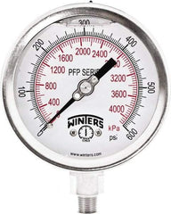 Winters - 4" Dial, 1/4 Thread, 0-600 Scale Range, Pressure Gauge - Bottom Connection Mount, Accurate to 0.01% of Scale - Exact Industrial Supply