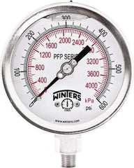 Winters - 4" Dial, 1/4 Thread, 0-600 Scale Range, Pressure Gauge - Bottom Connection Mount, Accurate to 1% Full-Scale of Scale - Exact Industrial Supply