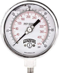 Winters - 4" Dial, 1/4 Thread, 0-60 Scale Range, Pressure Gauge - Bottom Connection Mount, Accurate to 1% Full-Scale of Scale - Exact Industrial Supply