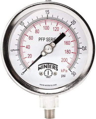 Winters - 4" Dial, 1/4 Thread, 0-30 Scale Range, Pressure Gauge - Bottom Connection Mount, Accurate to 0.01% of Scale - Exact Industrial Supply