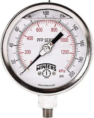 Winters - 4" Dial, 1/4 Thread, 0-200 Scale Range, Pressure Gauge - Bottom Connection Mount, Accurate to 1% Full-Scale of Scale - Exact Industrial Supply