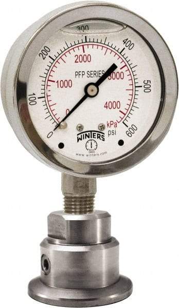 Winters - 2-1/2" Dial, 1/4 Thread, 0-600 Scale Range, Pressure Gauge - Bottom Connection Mount, Accurate to 1.5% of Scale - Exact Industrial Supply