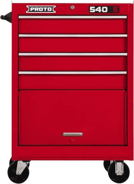 Proto - 4 Drawer Steel Tool Roller Cabinet - 27" Wide x 42" High x 18" Deep, Ball Bearing Drawer Slides, Red - Exact Industrial Supply
